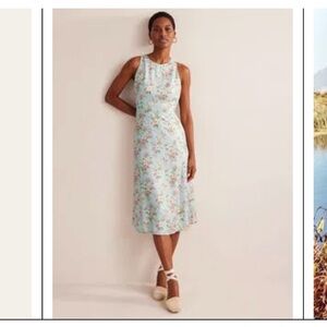 Boden Fit-And-Flare Pastel Blue Sleeveless Floral Midi Dress Size 4